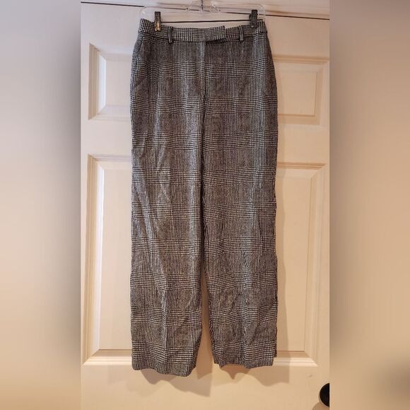 Brooks Brothers black and white checked wool blend straight leg pants Size 4 - Picture 1 of 5